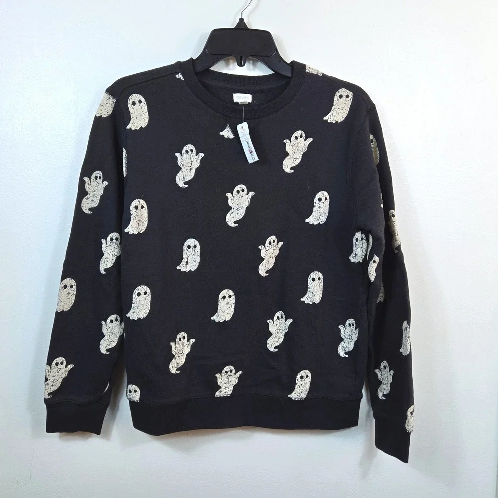 Gymboree Boys Black Ivory Allover Ghost Print Spooky Crewneck Sweatshirt XL NEW
